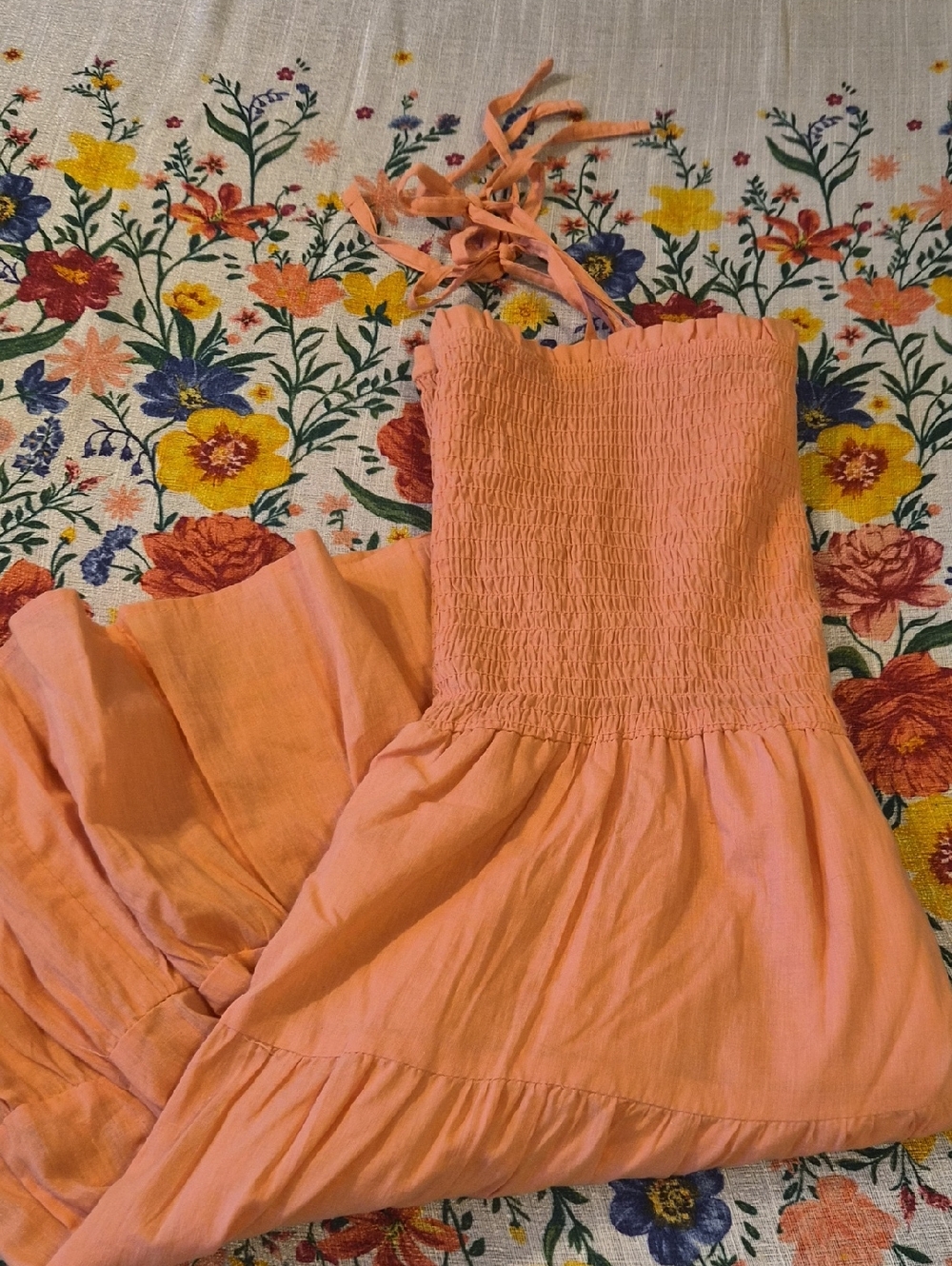 Hot Kiss Peach Smocked Cotton Maxi Dress